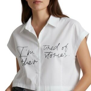 Emerson Lang White Short Sleeve Cropped I’m Tired Of Their Stories Top NWOT